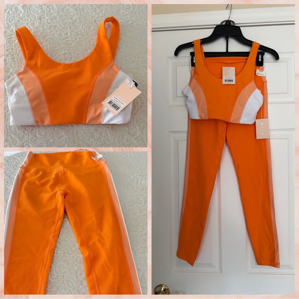 Vibrant Orange and White WILO Women's Leggings and sports bra Set